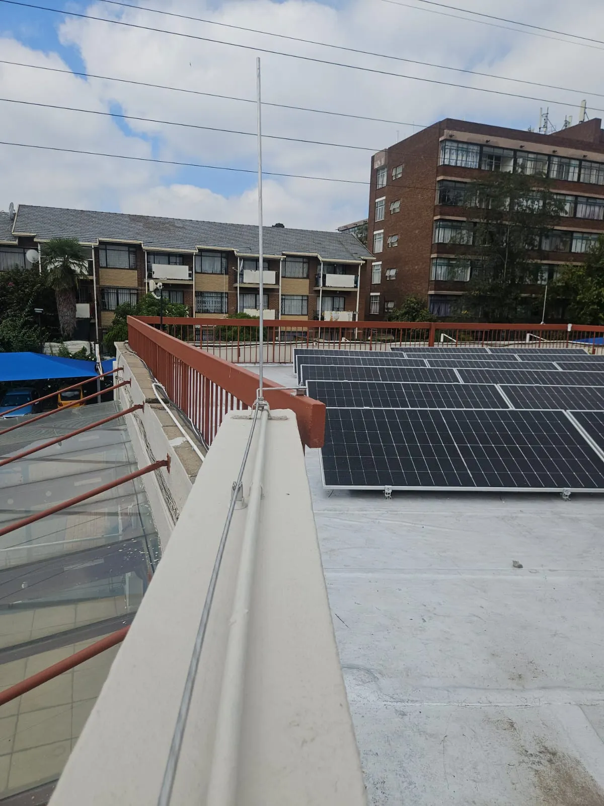 Lightning protection installation at a solar PV site.